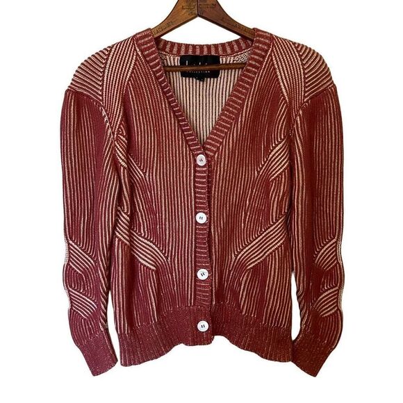 Nicole Miller 100% Cotton Plaited Ribbed Cardigan - Picture 3 of 10